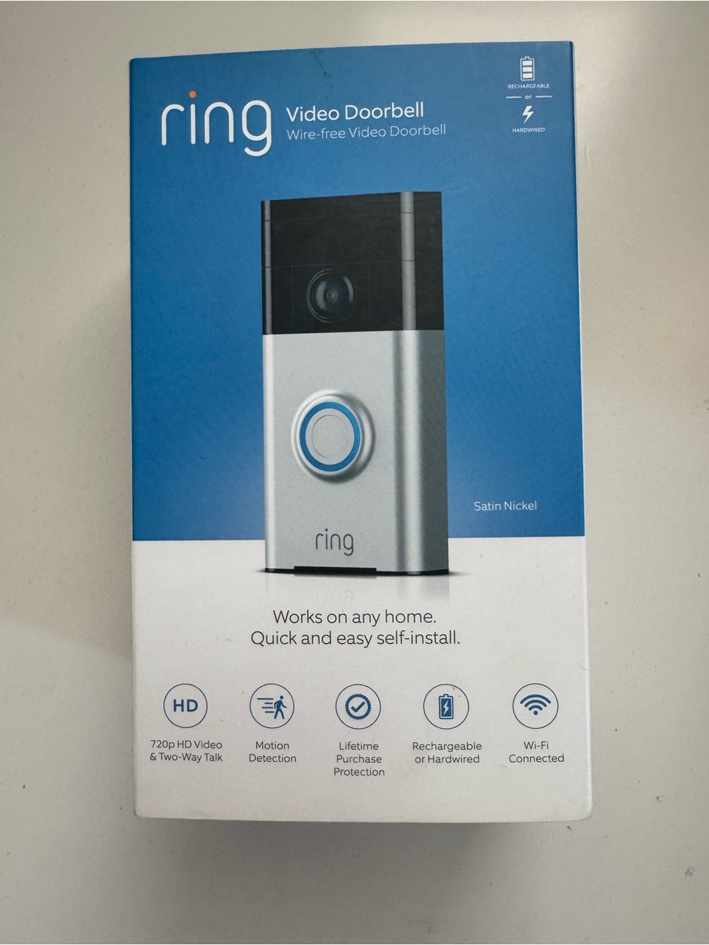 Ring Video Doorbell - Silver with Black and Blue Accent